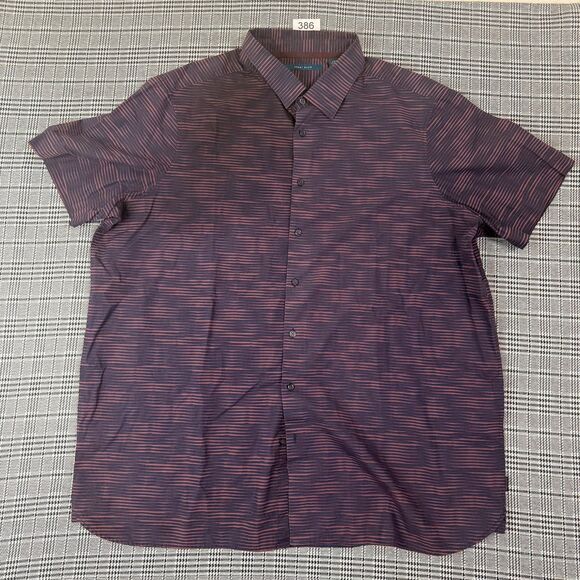 Perry Ellis Men's Shirt Navy Red Cotton Casual Button-Up Short Sleeve Size 2XLT - Picture 1 of 7